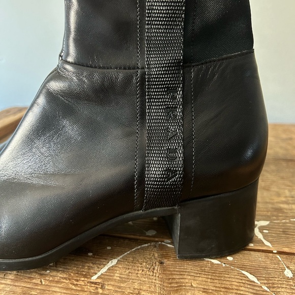 PRADA Authenticated Black Leather Ankle Boot Square Toe Block Heel 37.5 / 7.5 US - Picture 2 of 13